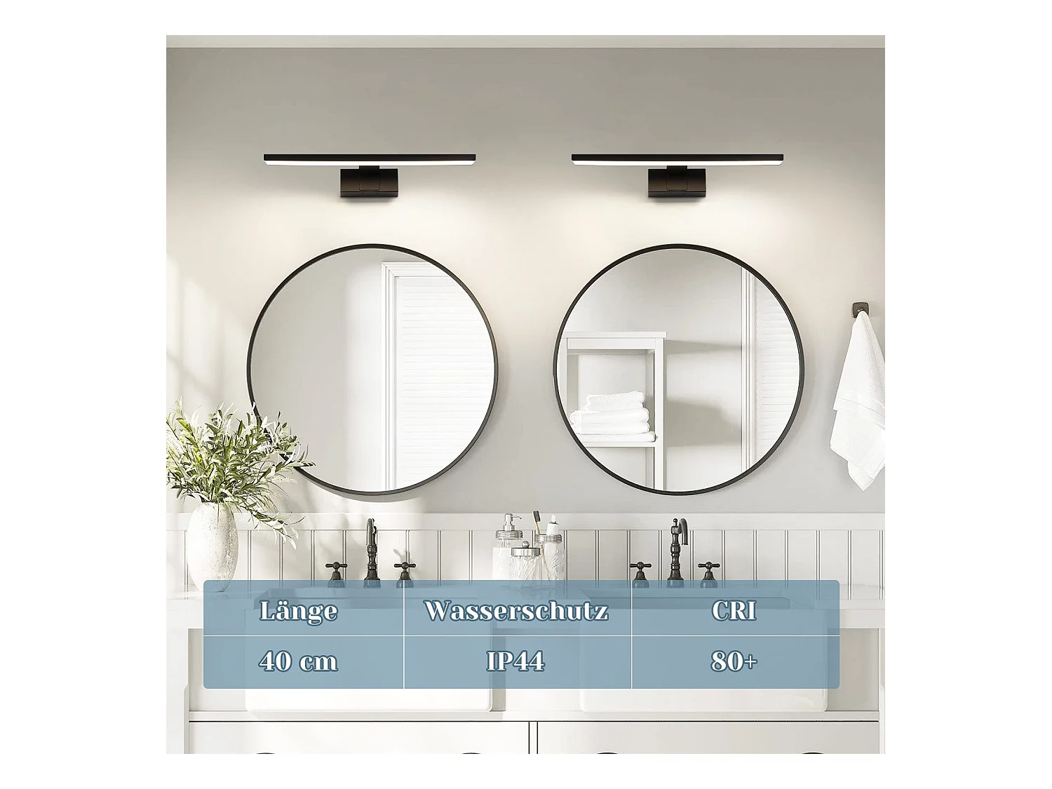 NETTLIFE LED Badkamer Wandlamp, Set van 2 Modern Chroom 6W 30CM Waterdicht IP44 Neutraal Wit 4000K