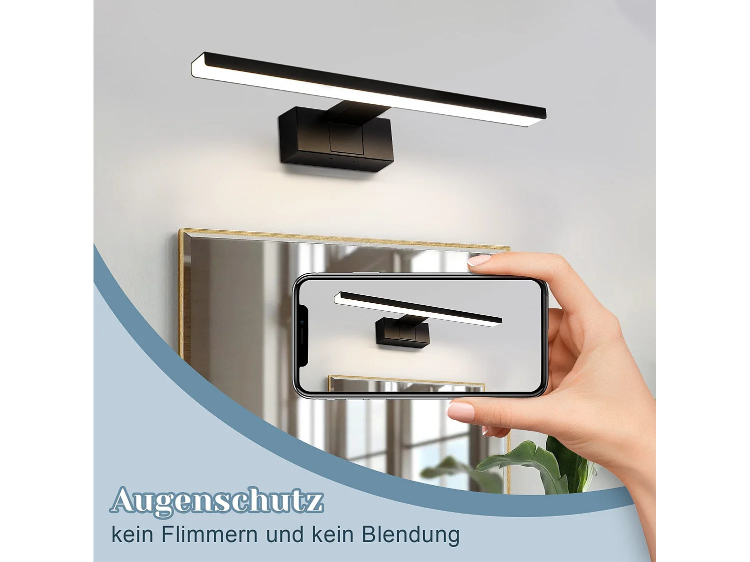 NETTLIFE Applique LED salle de bain，lampe miroir LED,IP44 lampe armoire,  Moderne, lumière blanche neutre 4000k MAX.8W, 40×5.1×12.8cm, noire