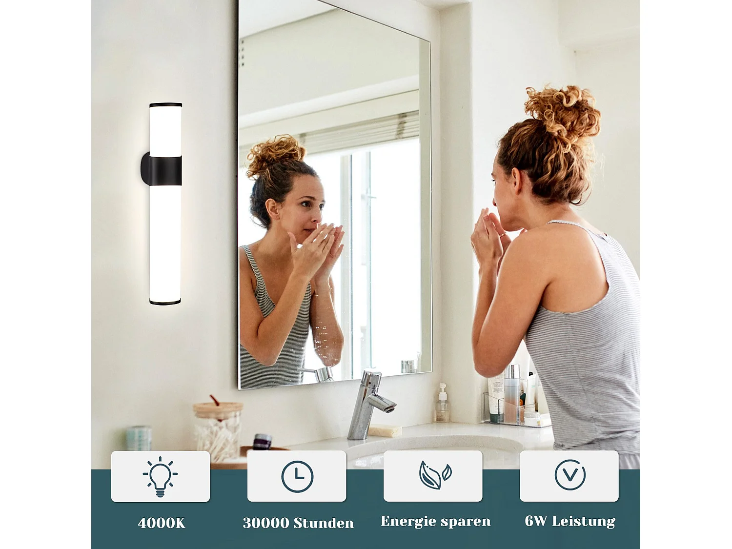 NETTLIFE - Aplique LED de pared para baño (2 unidades), cromo moderno, 6 W, 30 cm, resistente al agua, IP44, blanco neutro 4000 K