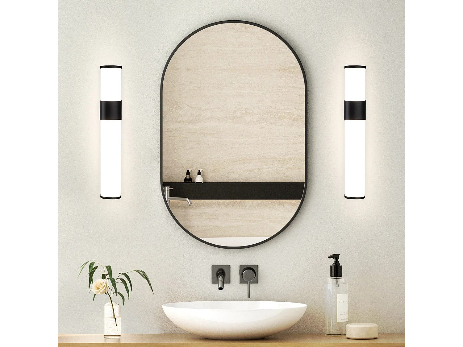 NETTLIFE - Aplique LED de pared para baño (2 unidades), cromo moderno, 6 W, 30 cm, resistente al agua, IP44, blanco neutro 4000 K