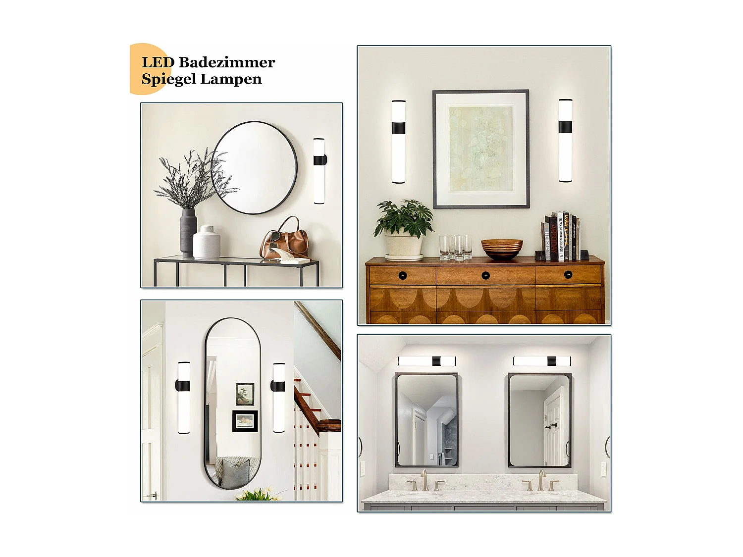 NETTLIFE Applique LED salle de bain，Lot de 2，Lampe de miroir de salle de bain à LED -  Noire moderne 6W 30CM  étanche IP44  blanc neutre 4000K