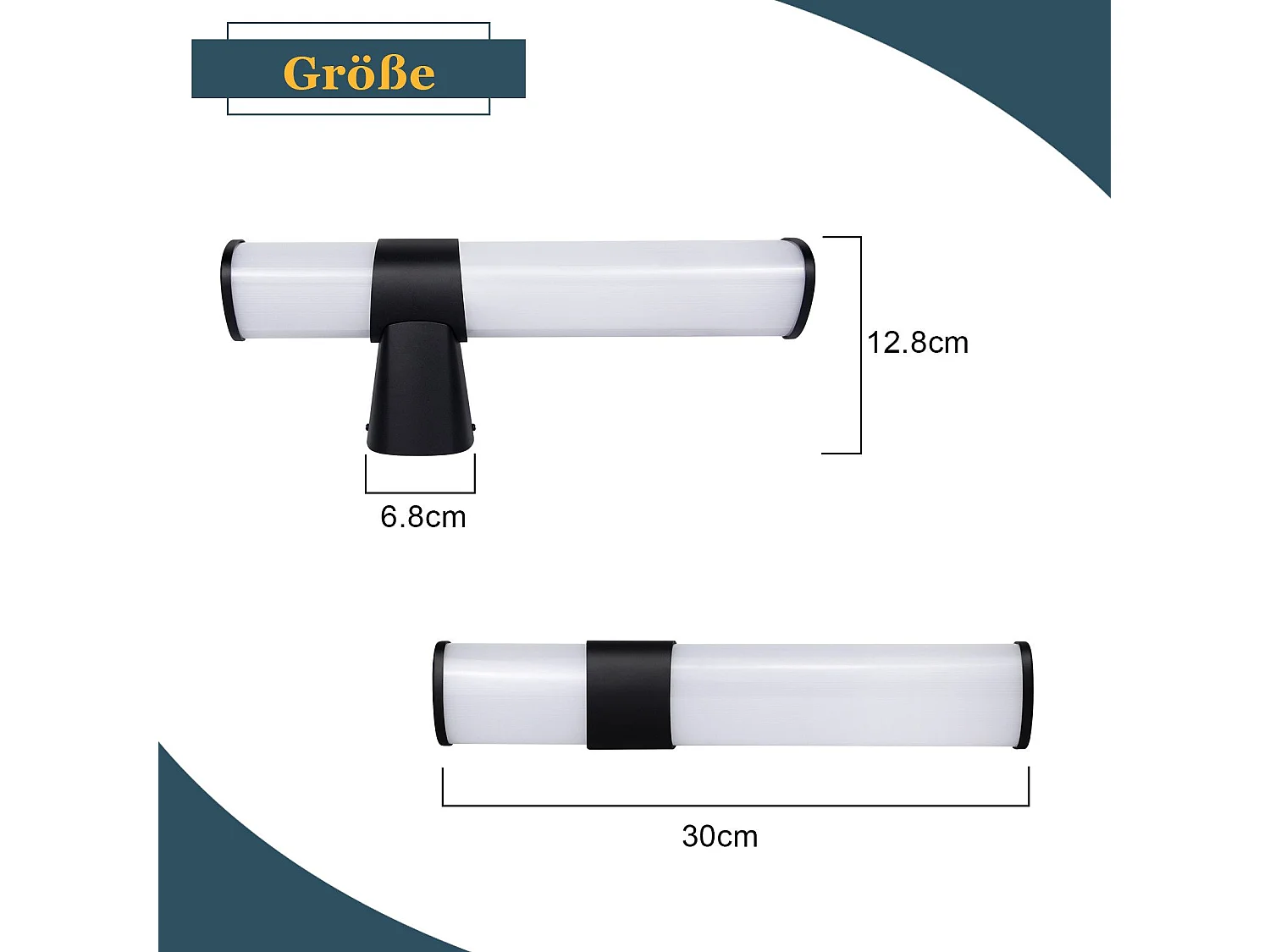 NETTLIFE Applique LED salle de bain，Lot de 2，Lampe de miroir de salle de bain à LED -  Noire moderne 6W 30CM  étanche IP44  blanc neutre 4000K