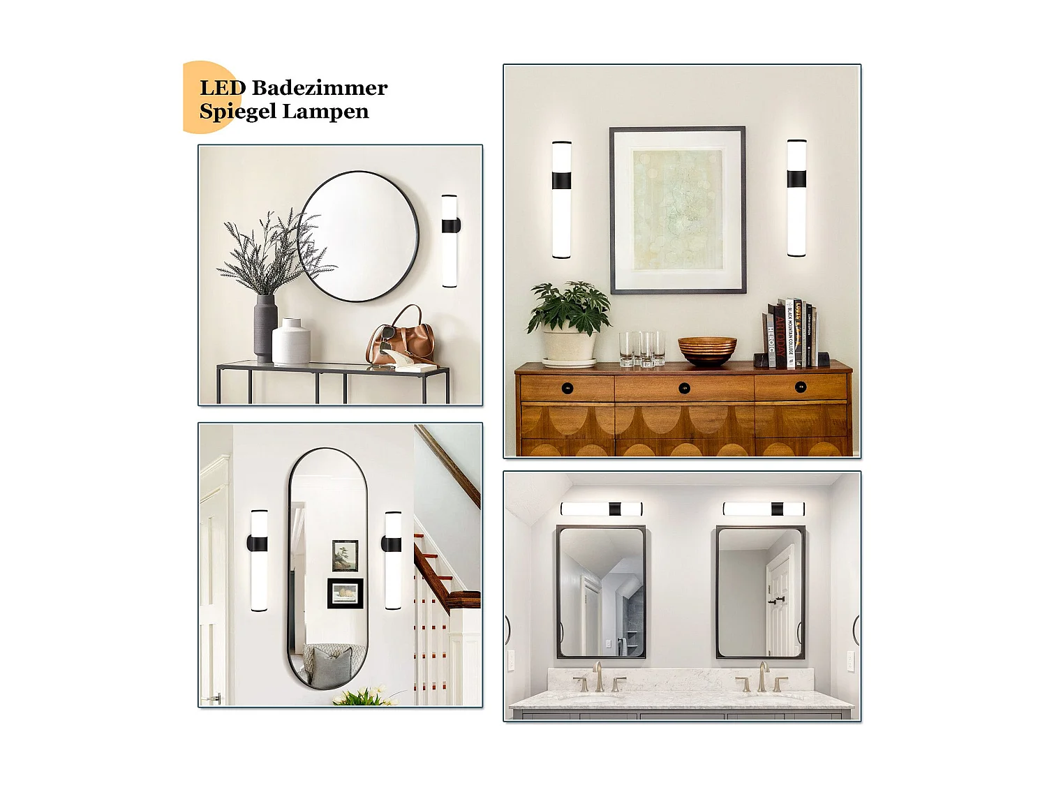 NETTLIFE Applique LED salle de bain，Lot de 2，Lampe de miroir de salle de bain à LED -  Noire moderne 6W 30CM  étanche IP44  blanc neutre 4000K