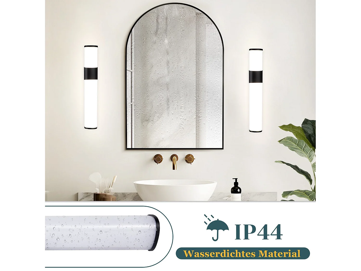 NETTLIFE LED Spiegellamp 2 stuks 6W zwart badkamerlicht 35cm wandlamp IP44 modern neutraal wit 4000K Spiegelverlichting voor kelder | keuken | badkamermeubel