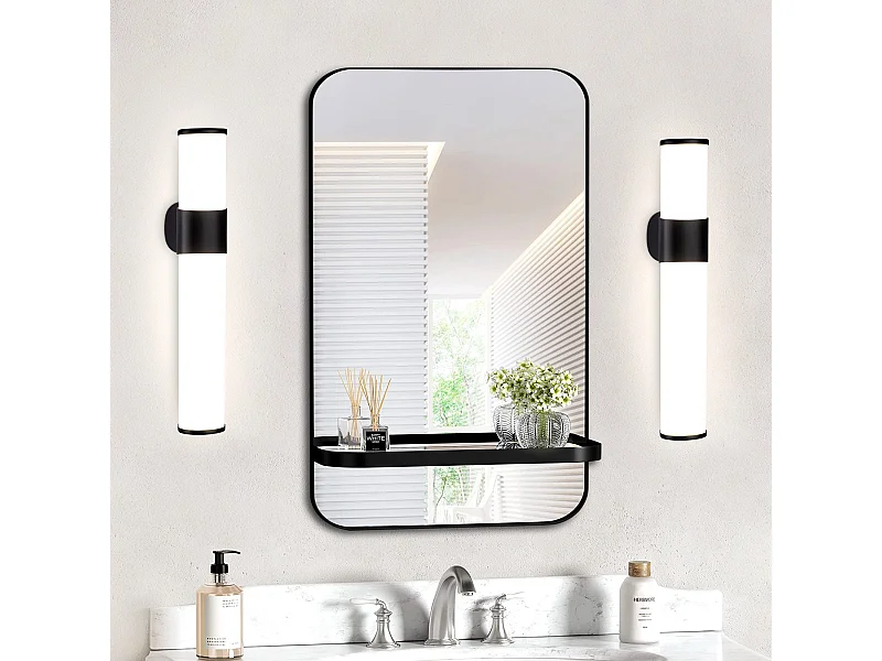 NETTLIFE Applique LED salle de bain，Lot de 2，Lampe de miroir de salle de bain à LED -  Noire moderne 6W 30CM  étanche IP44  blanc neutre 4000K