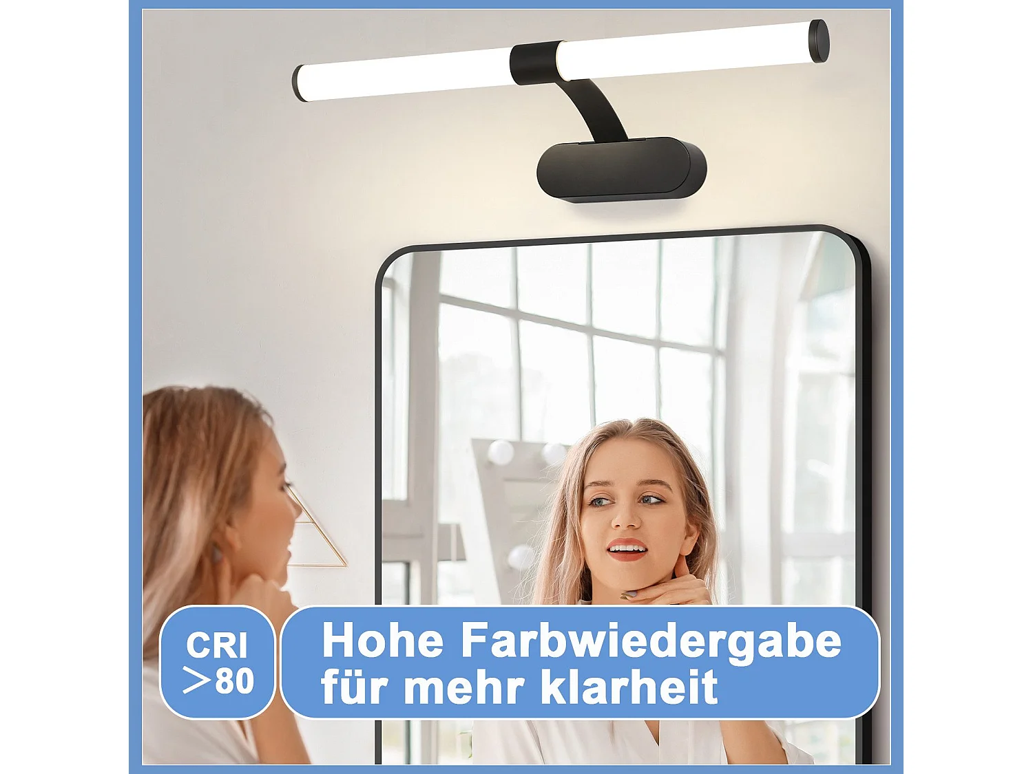 NETTLIFE Applique LED salle de bain， LED lampe à miroir 4000K blanc neutre , IP44,8W ,60CM   - noir lampe murale moderne étanche  lampe murale