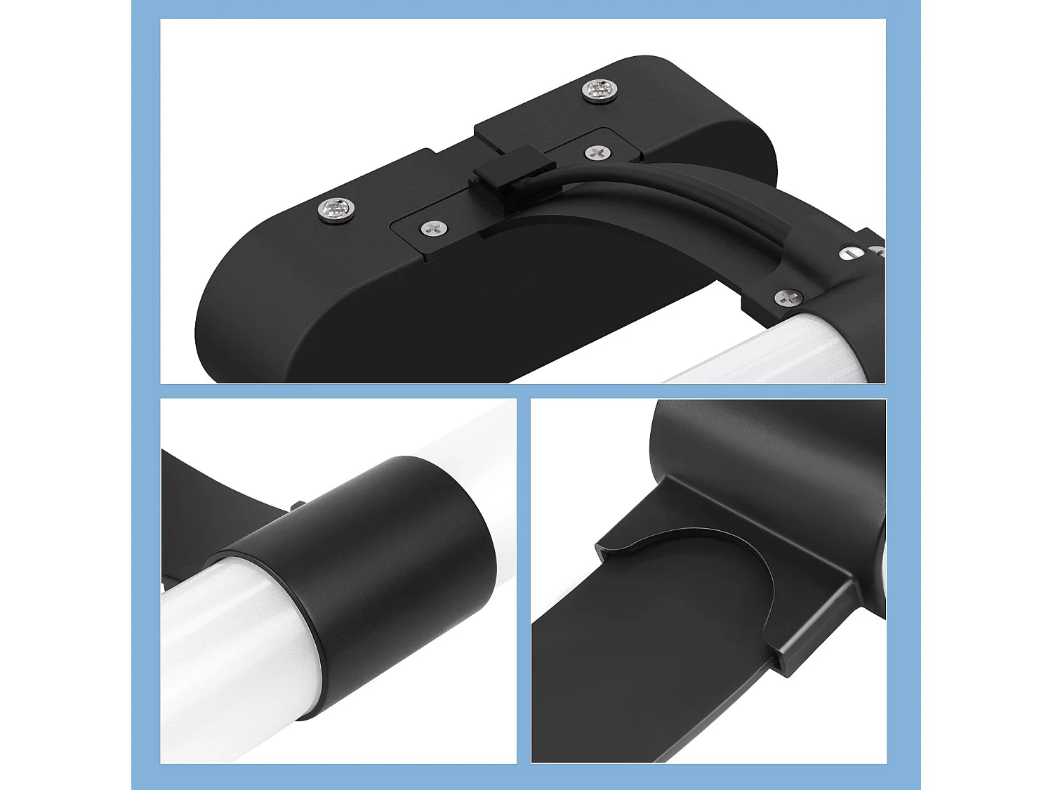 NETTLIFE Applique LED salle de bain， LED lampe à miroir 4000K blanc neutre , IP44,8W ,60CM   - noir lampe murale moderne étanche  lampe murale