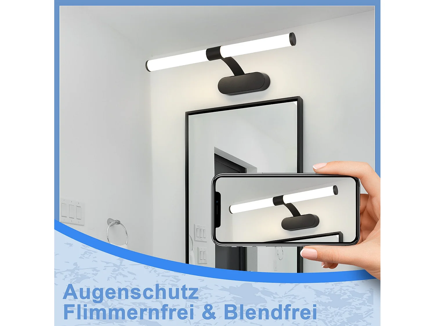 NETTLIFE Applique LED salle de bain， LED lampe à miroir 4000K blanc neutre , IP44,8W ,60CM   - noir lampe murale moderne étanche  lampe murale