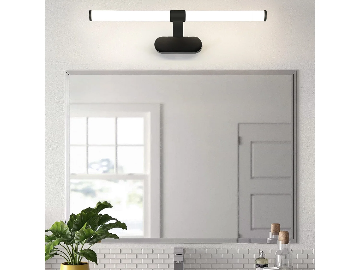 NETTLIFE Applique LED salle de bain， LED lampe à miroir 4000K blanc neutre , IP44,8W ,60CM   - noir lampe murale moderne étanche  lampe murale