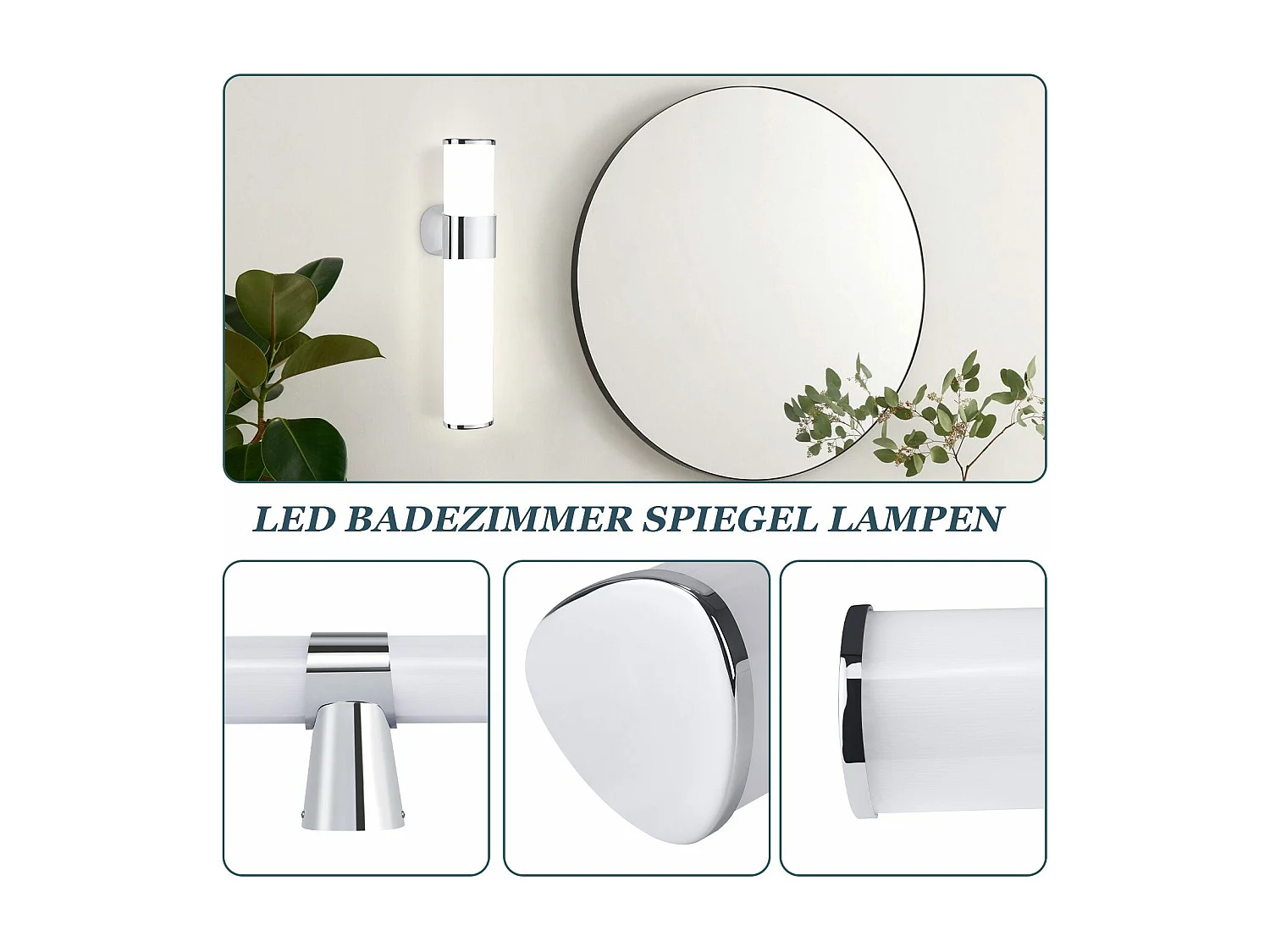 NETTLIFE Applique LED salle de bain，Lot de 2，Lampe de miroir de salle de bain à LED -  Chrome moderne 6W 30CM  étanche IP44  blanc neutre 4000K