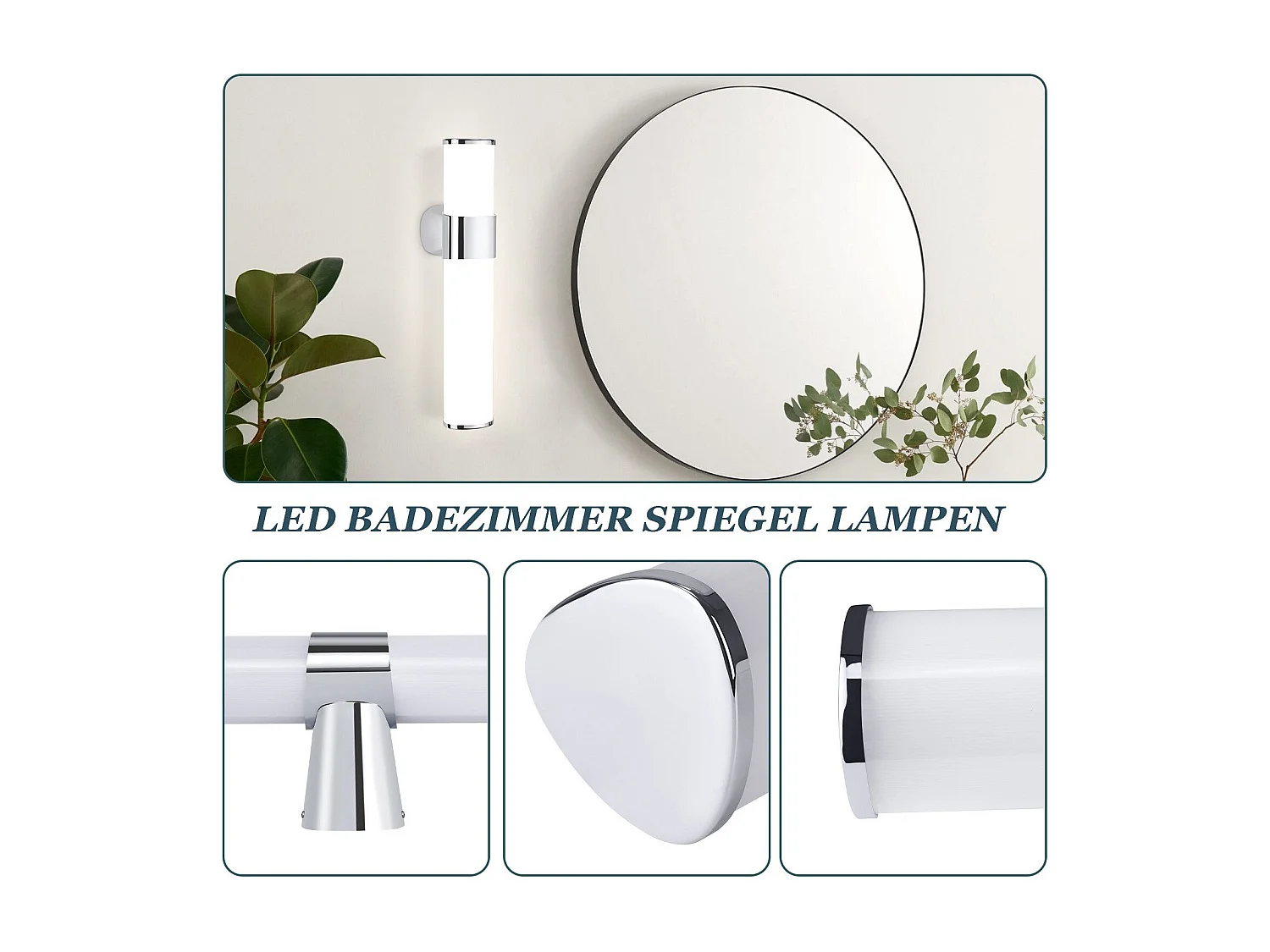 NETTLIFE Applique LED salle de bain，Lot de 2，Lampe de miroir de salle de bain à LED -  Chrome moderne 6W 30CM  étanche IP44  blanc neutre 4000K