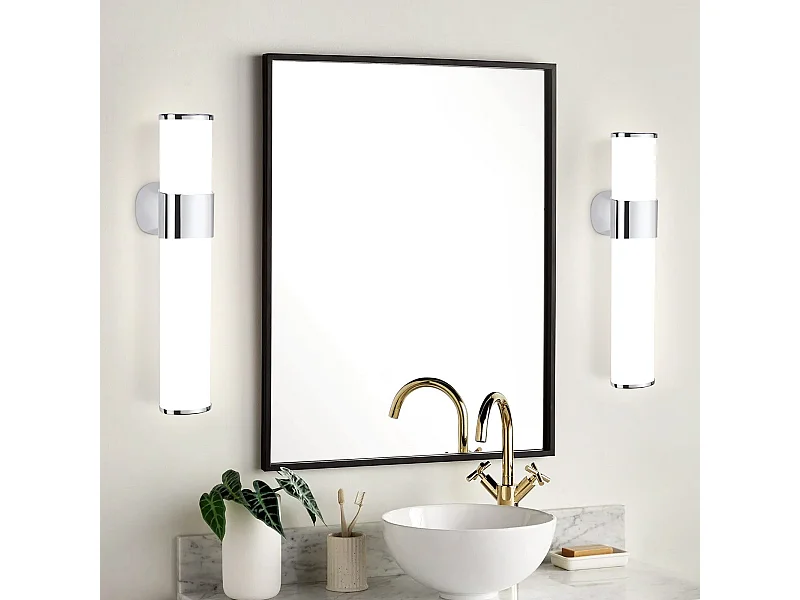 NETTLIFE - Aplique LED de pared para baño (2 unidades), cromo moderno, 6 W, 30 cm, resistente al agua, IP44, blanco neutro 4000 K