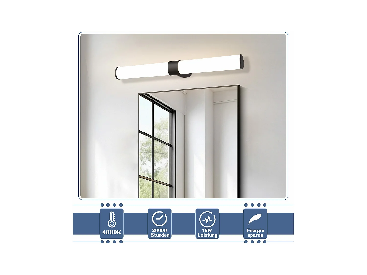 NETTLIFE applique miroir LED 15W 60cm blanc neutre 4000K noir