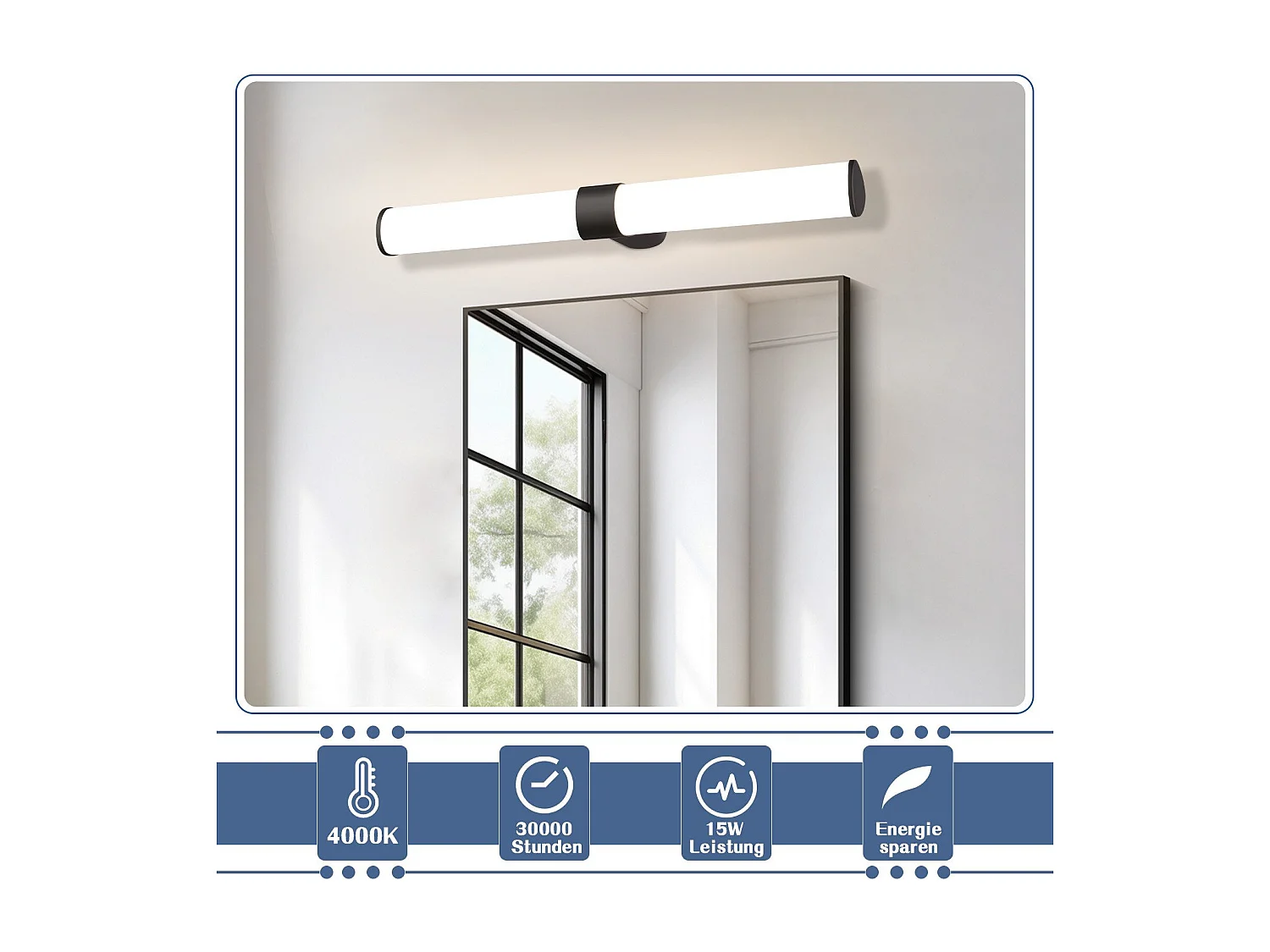 NETTLIFE applique miroir LED 15W 60cm blanc neutre 4000K noir