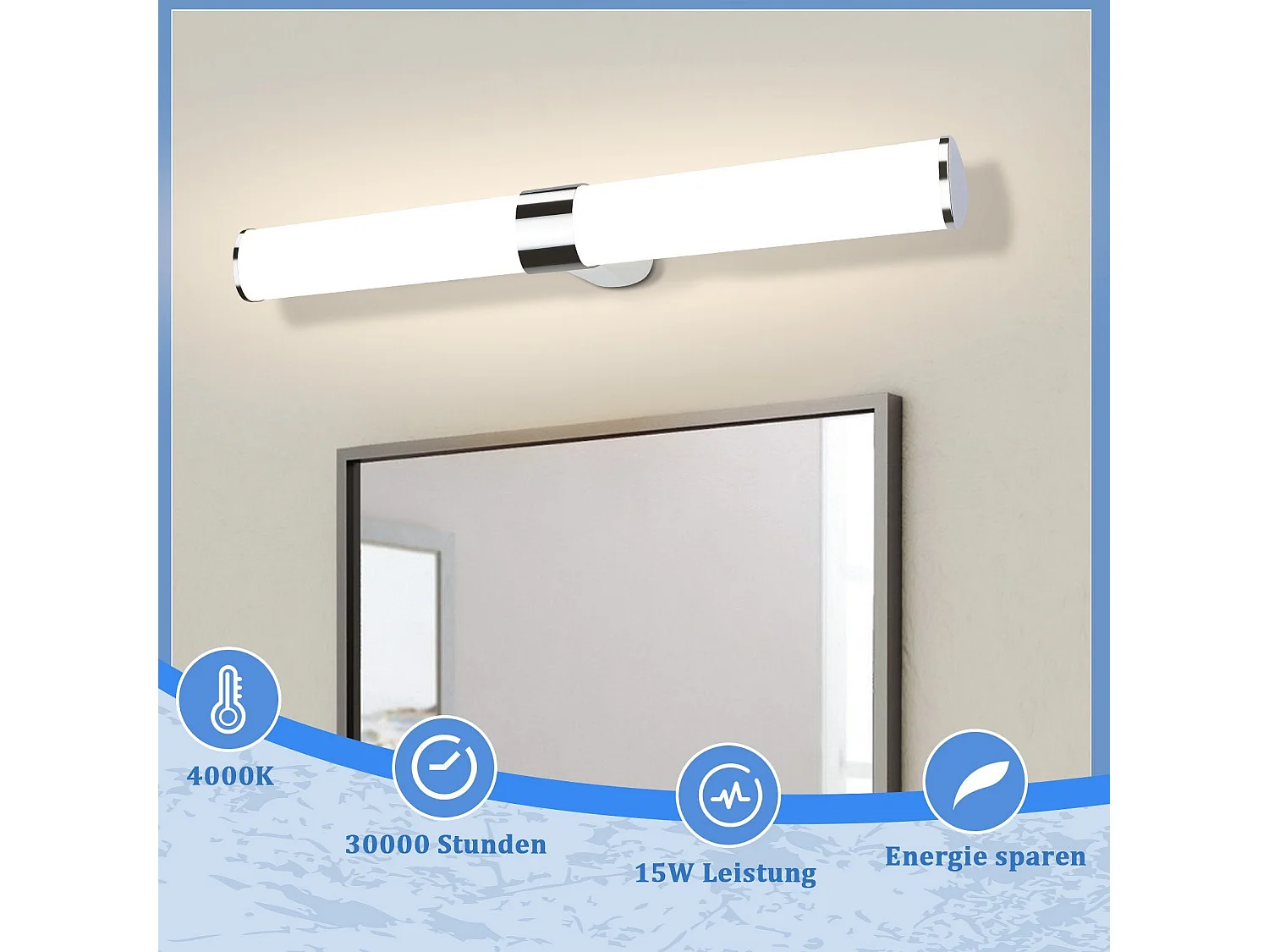 NETTLIFE LED Badkamer Wandlamp, Set van 2 Modern Chroom 6W 30CM Waterdicht IP44 Neutraal Wit 4000K