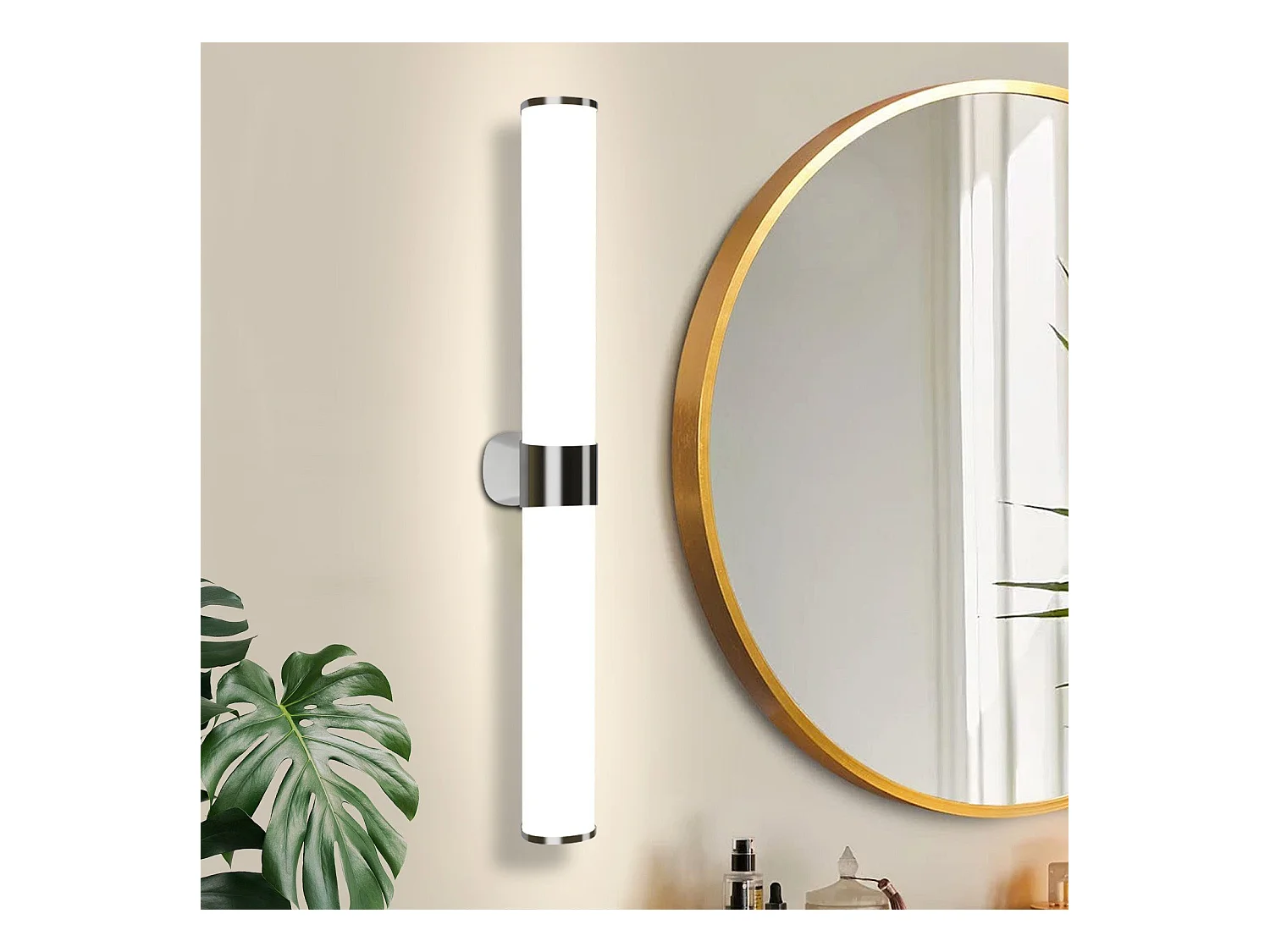 NETTLIFE Applique miroir LED 15W 60CM Chrome Etanche IP44 Blanc neutre 4000K Moderne