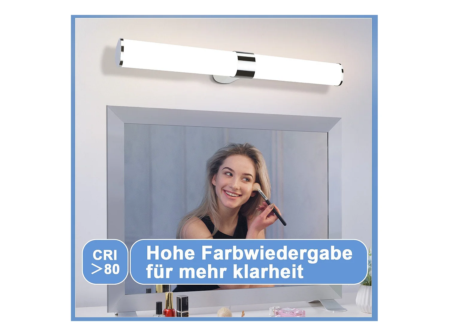 NETTLIFE Applique miroir LED 15W 60CM Chrome Etanche IP44 Blanc neutre 4000K Moderne