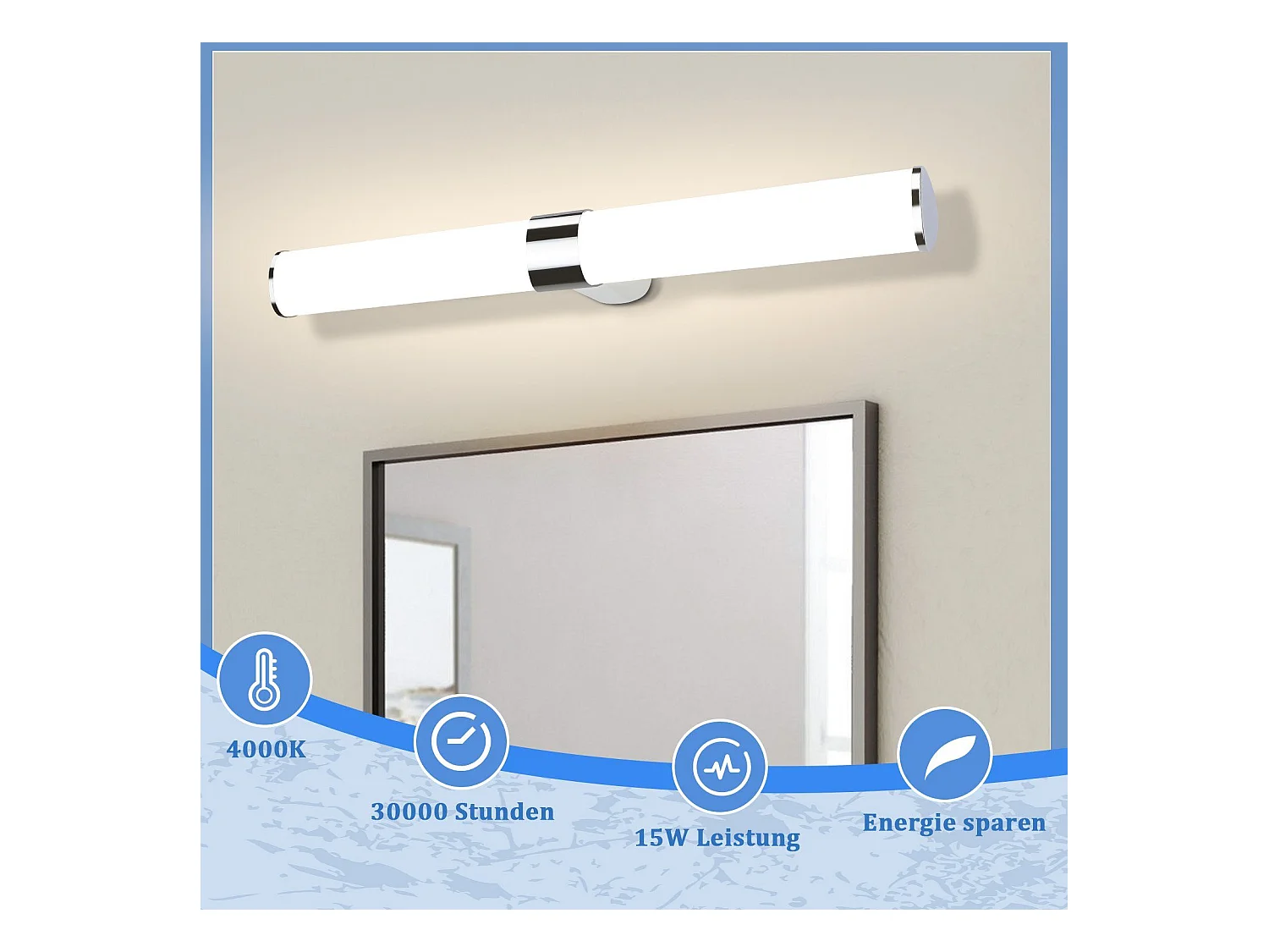 NETTLIFE Applique miroir LED 15W 60CM Chrome Etanche IP44 Blanc neutre 4000K Moderne