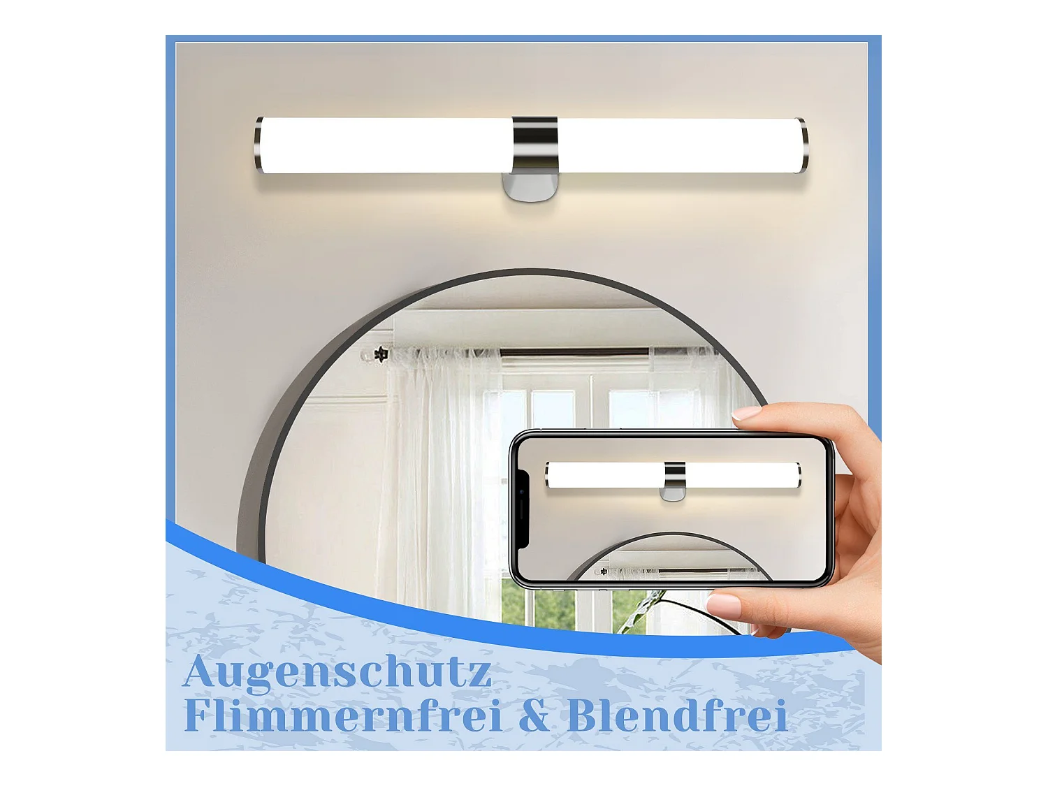 NETTLIFE Applique miroir LED 15W 60CM Chrome Etanche IP44 Blanc neutre 4000K Moderne