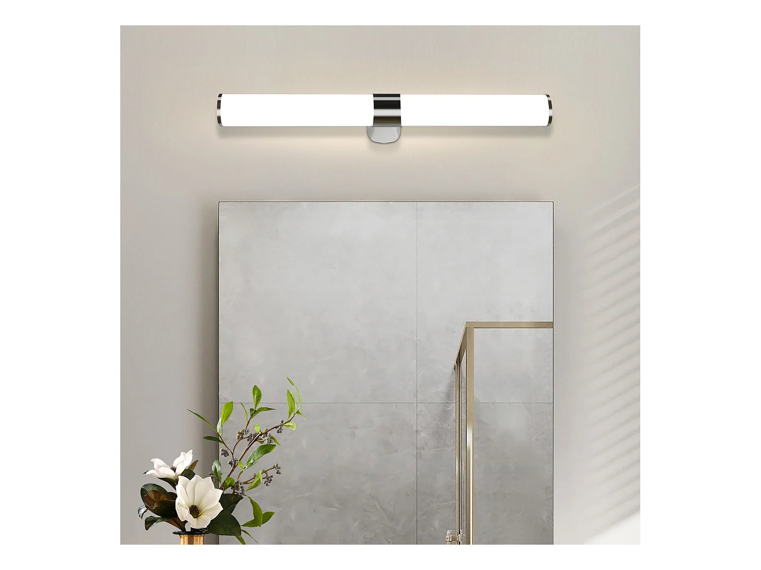 NETTLIFE Applique miroir LED 15W 60CM Chrome Etanche IP44 Blanc neutre 4000K Moderne