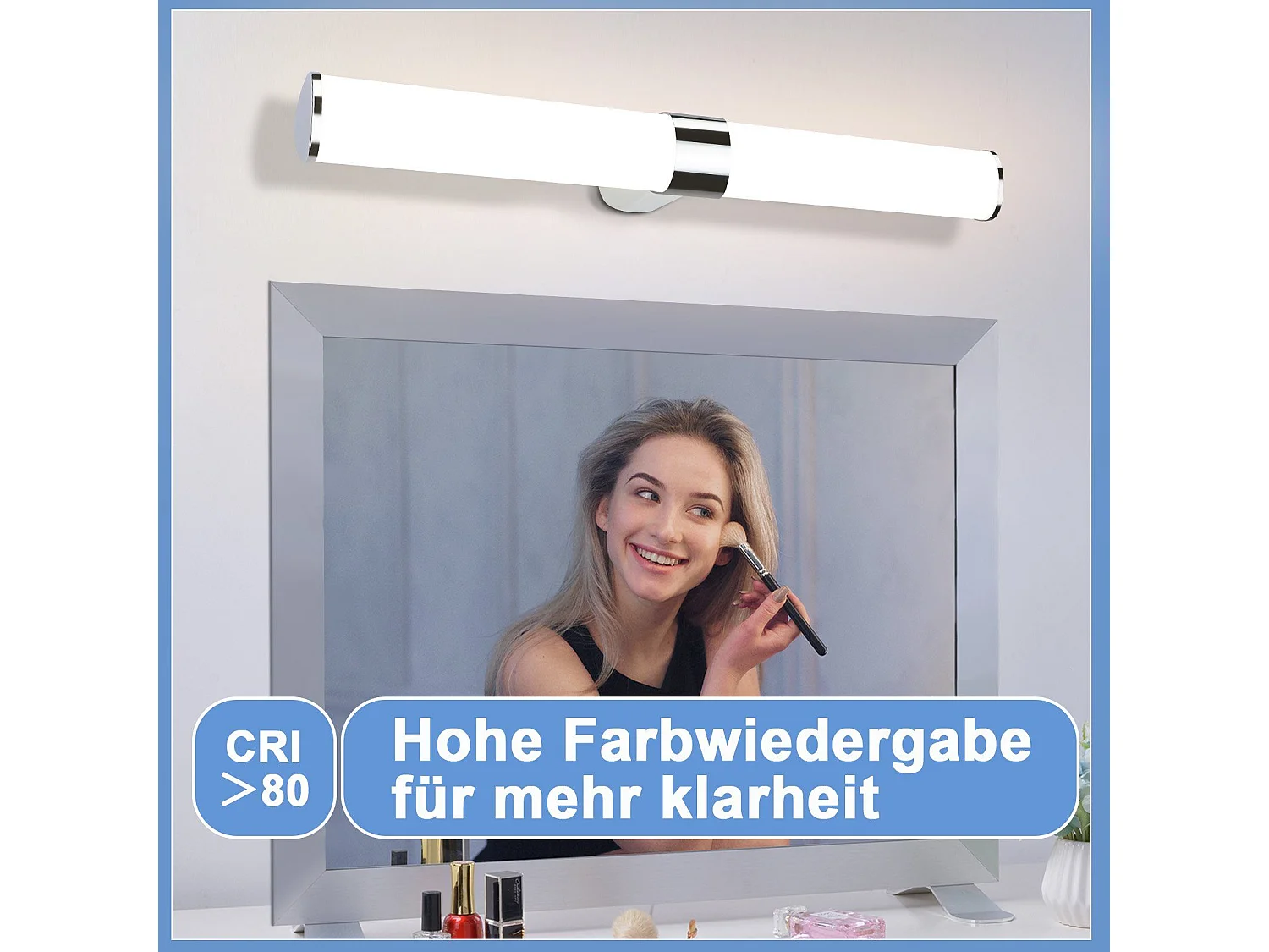 NETTLIFE Applique miroir LED 15W 60CM Chrome Etanche IP44 Blanc neutre 4000K Moderne
