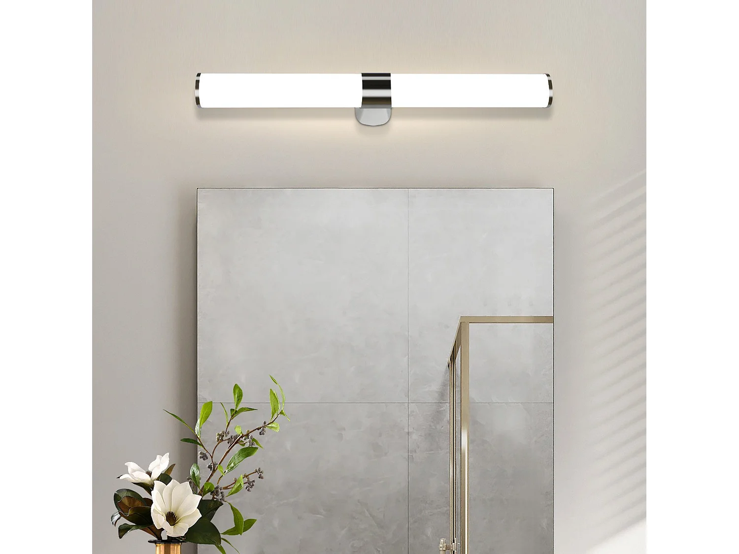 NETTLIFE Applique miroir LED 15W 60CM Chrome Etanche IP44 Blanc neutre 4000K Moderne