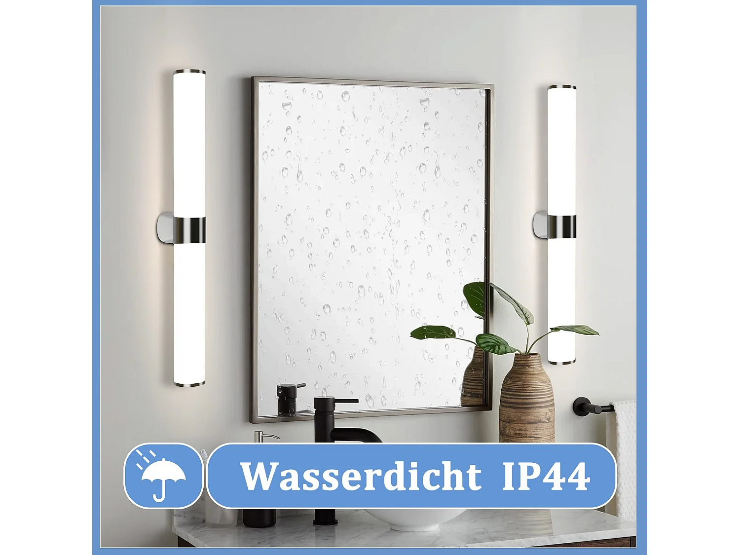 NETTLIFE Applique miroir LED 15W 60CM Chrome Etanche IP44 Blanc neutre 4000K Moderne