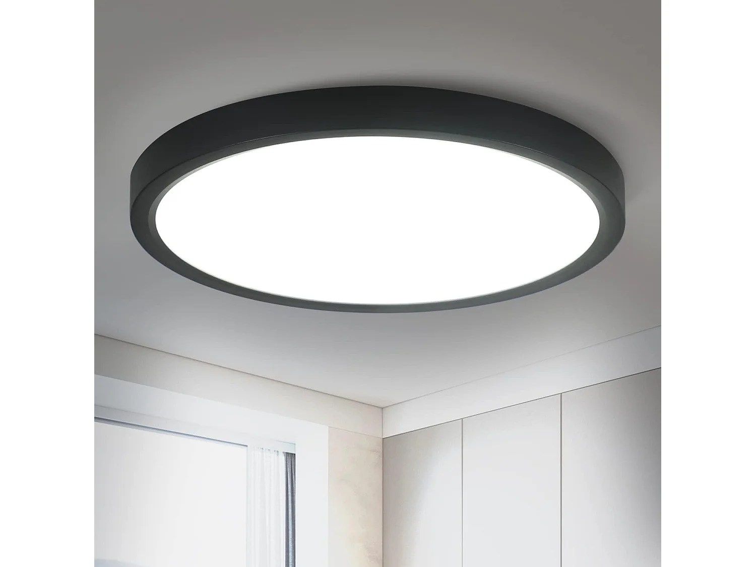 NETTLIFE LED Deckenleuchte flache Deckenlampe Ø22cm Badezimmerlampe kaltweiß Schlafzimmerlampe schwarz 15W IP44