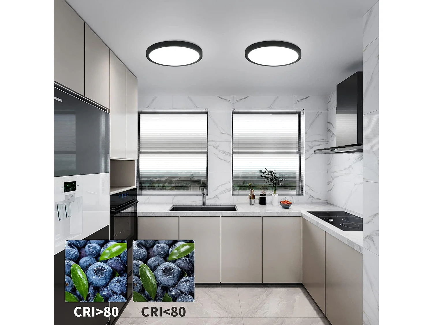 NETTLIFE LED Deckenleuchte flache Deckenlampe Ø22cm Badezimmerlampe kaltweiß Schlafzimmerlampe schwarz 15W IP44