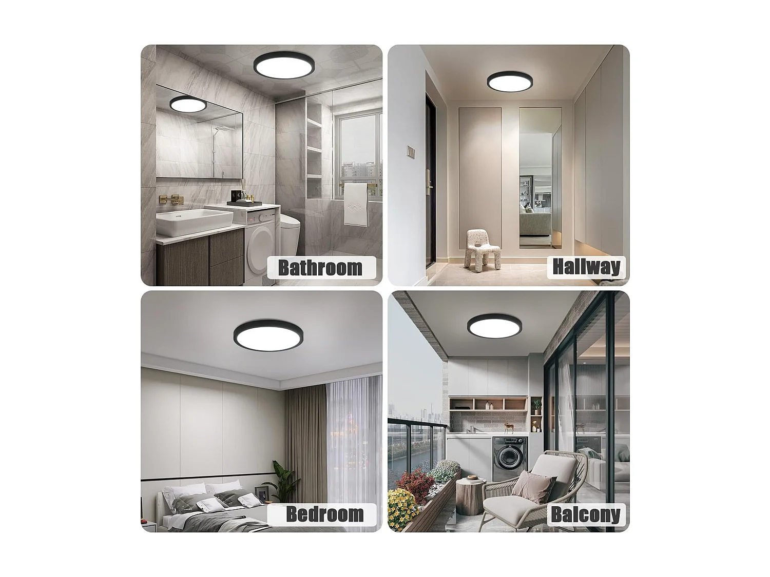 NETTLIFE LED Deckenleuchte flache Deckenlampe Ø22cm Badezimmerlampe kaltweiß Schlafzimmerlampe schwarz 15W IP44