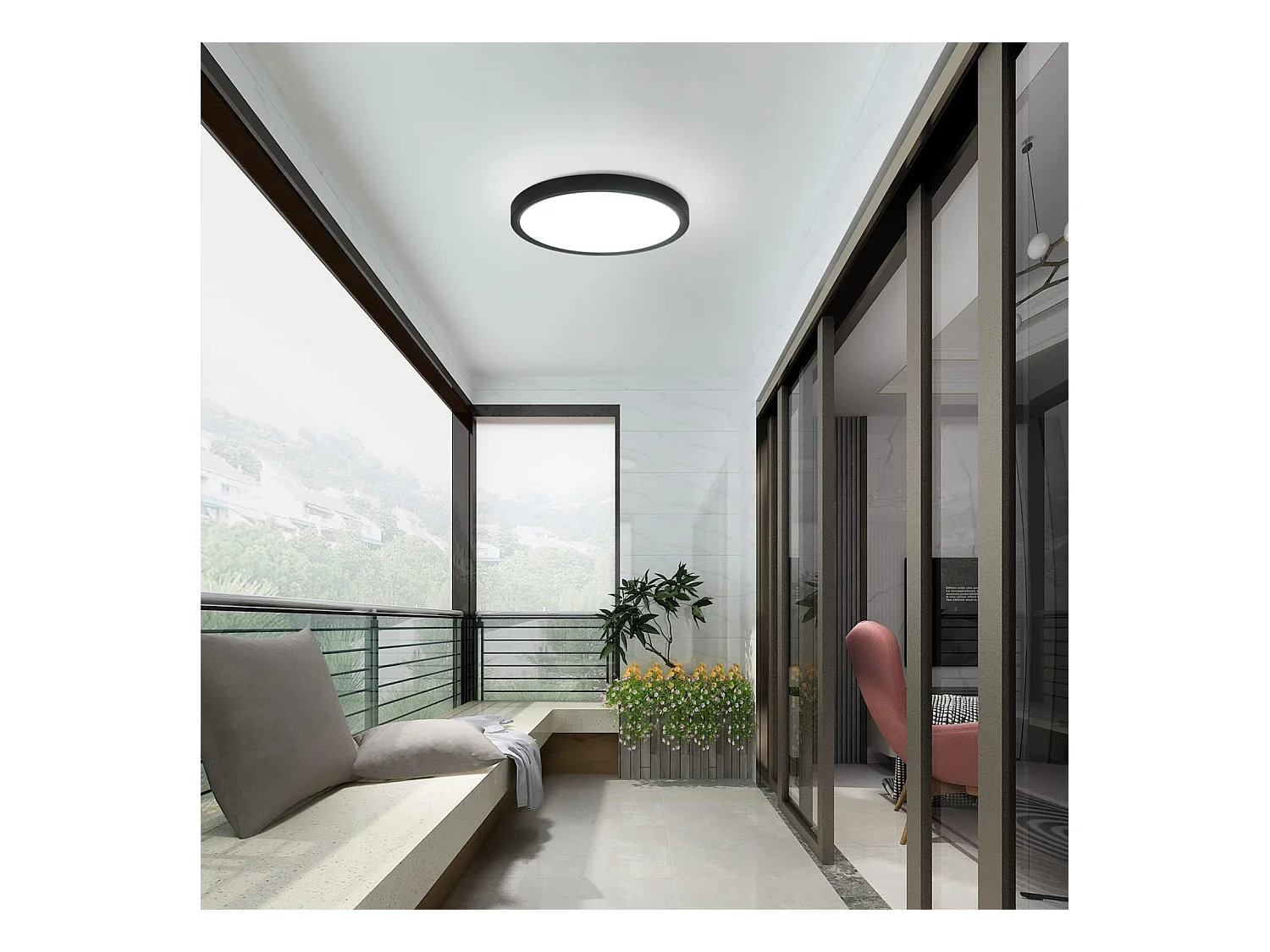 NETTLIFE Plafonnier LED plafonnier plat Ø22cm lampe salle de bain blanc froid lampe chambre noir 15W IP44