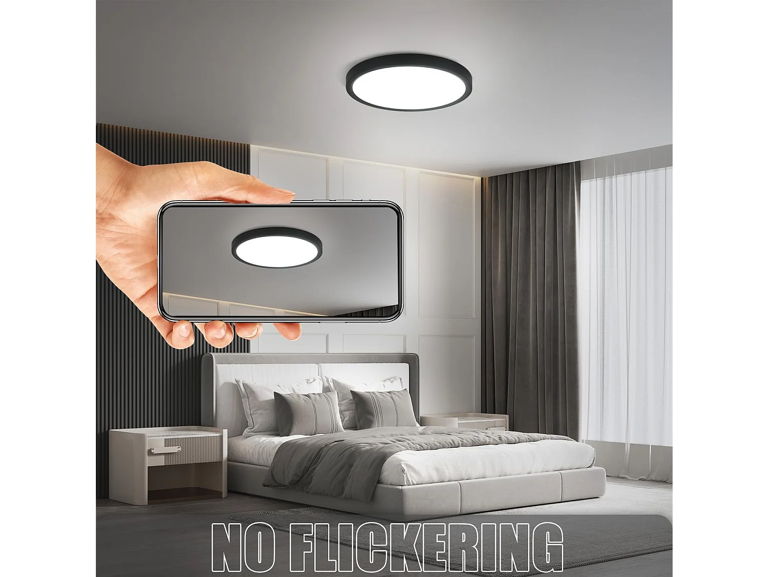 NETTLIFE Plafonnier LED plafonnier plat Ø22cm lampe salle de bain blanc froid lampe chambre noir 15W IP44