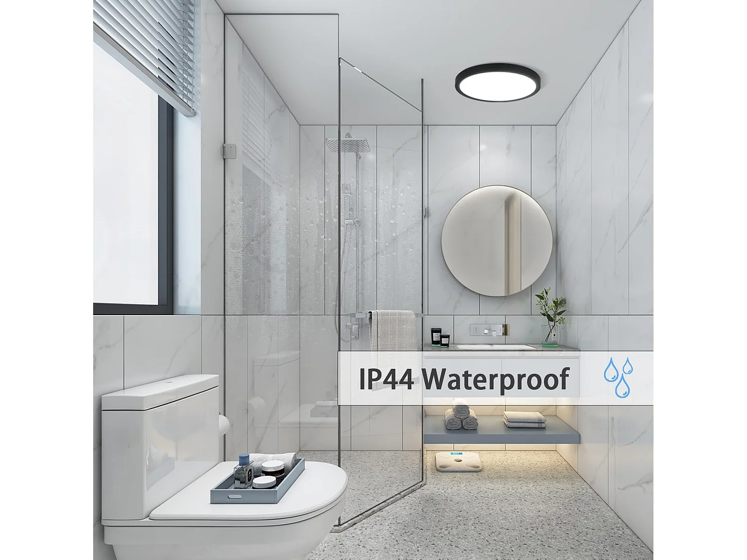 NETTLIFE Plafonnier LED plafonnier plat Ø22cm lampe salle de bain blanc froid lampe chambre noir 15W IP44