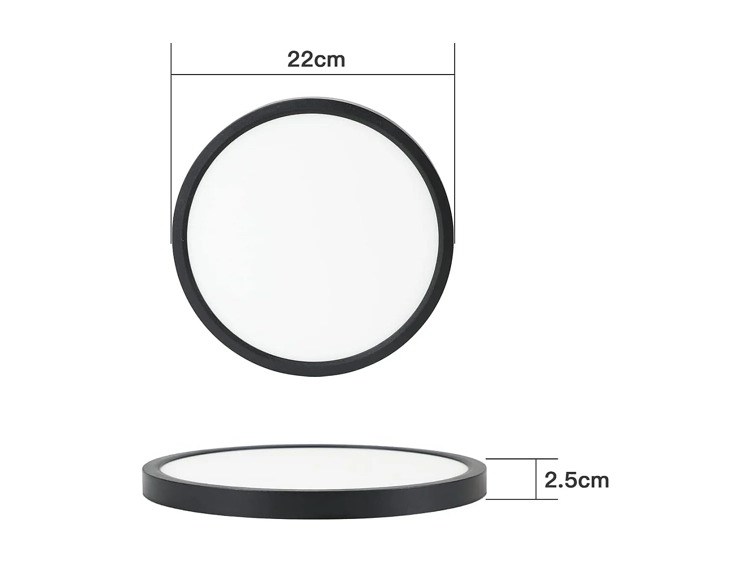 NETTLIFE Plafonnier LED plafonnier plat Ø22cm lampe salle de bain blanc froid lampe chambre noir 15W IP44