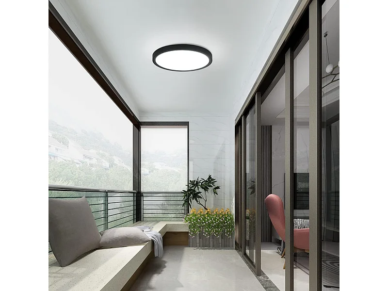 NETTLIFE Plafonnier LED plafonnier plat Ø22cm lampe salle de bain blanc froid lampe chambre noir 15W IP44