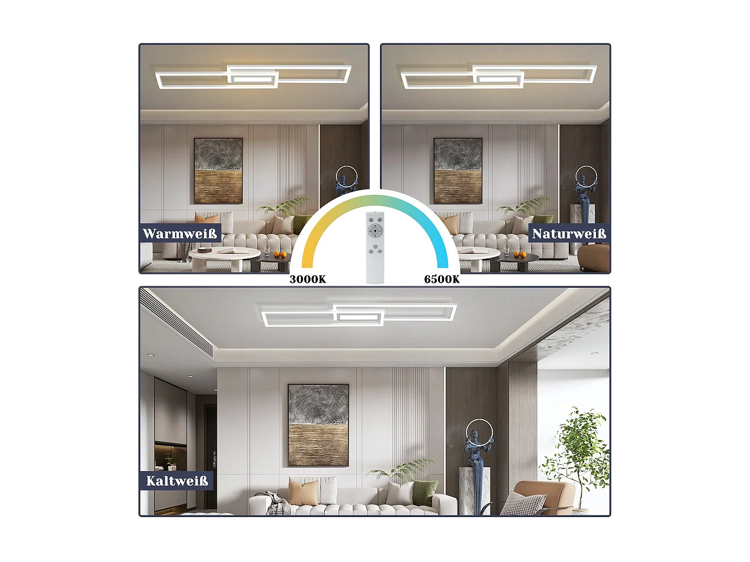 Plafoniera a LED NETTLIFE, moderna, geometrica, dimmerabile, con telecomando, bianca