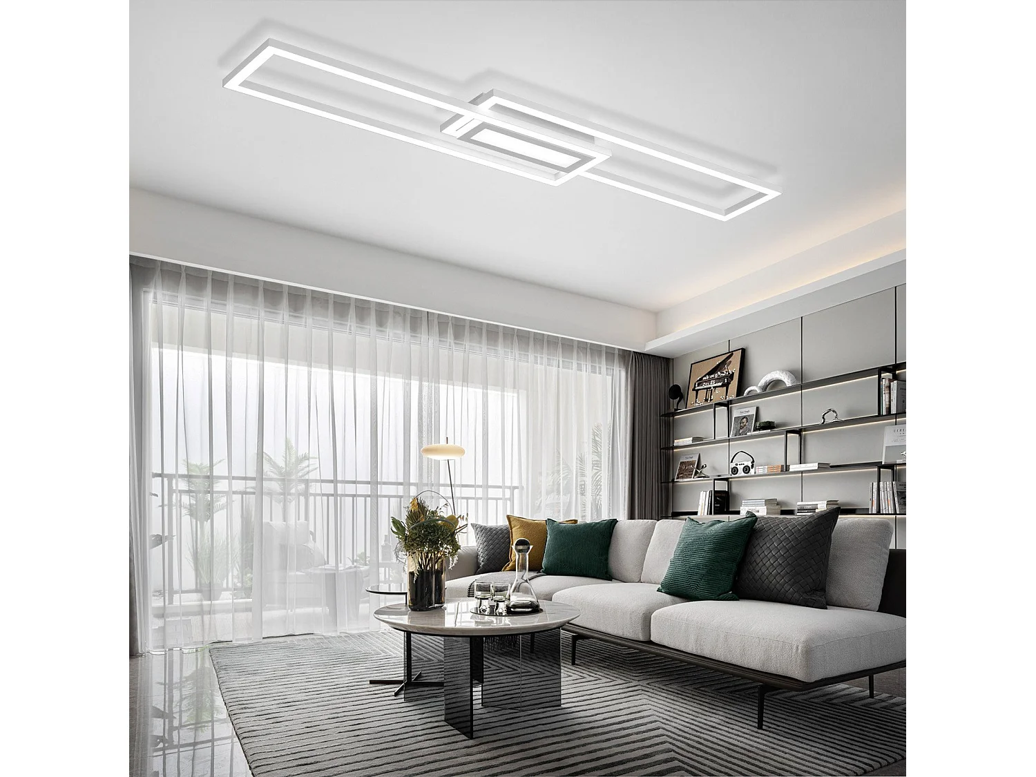 Plafoniera a LED NETTLIFE, moderna, geometrica, dimmerabile, con telecomando, bianca