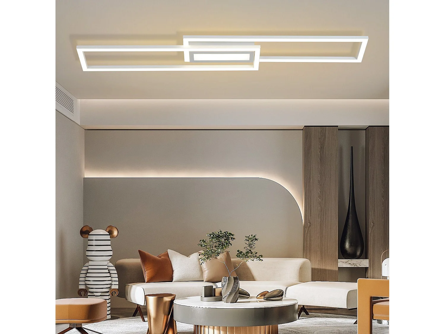 Plafoniera a LED NETTLIFE, moderna, geometrica, dimmerabile, con telecomando, bianca