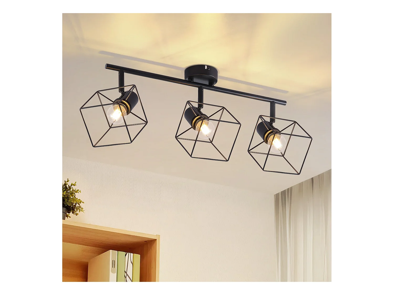 NETTLIFE Spot de plafond noir E14 plafonnier orientable à 350° vintage métal salon orientable sans ampoule