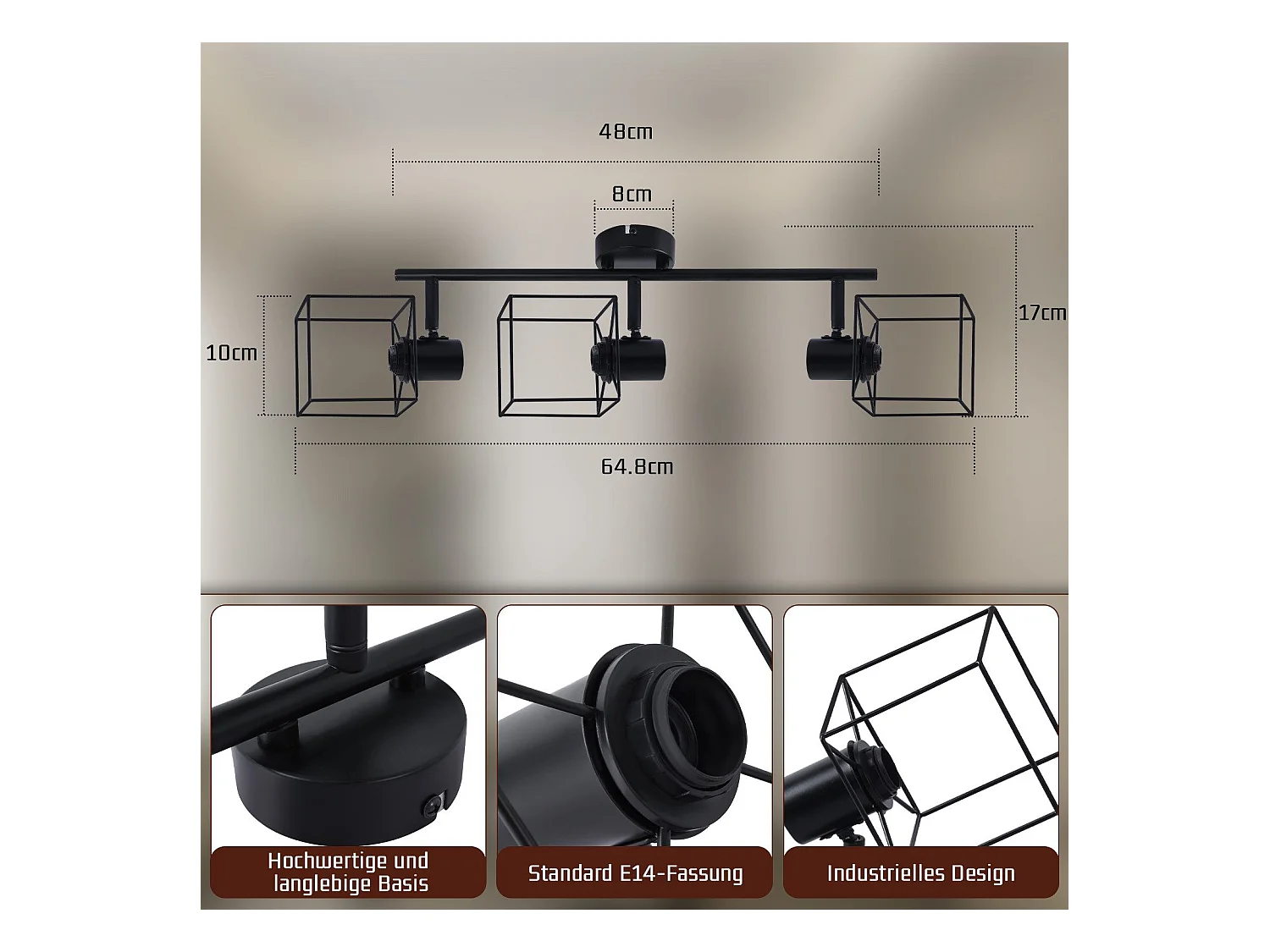 NETTLIFE Spot de plafond noir E14 plafonnier orientable à 350° vintage métal salon orientable sans ampoule