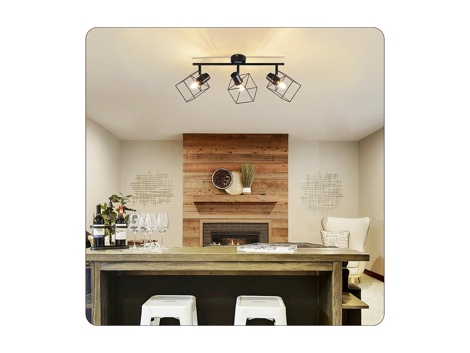 NETTLIFE Spot de plafond noir E14 plafonnier orientable à 350° vintage métal salon orientable sans ampoule