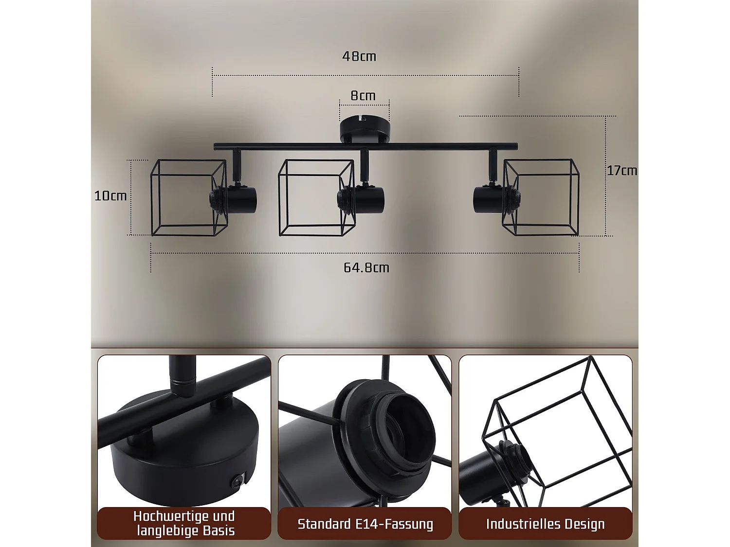 NETTLIFE Spot de plafond noir E14 plafonnier orientable à 350° vintage métal salon orientable sans ampoule