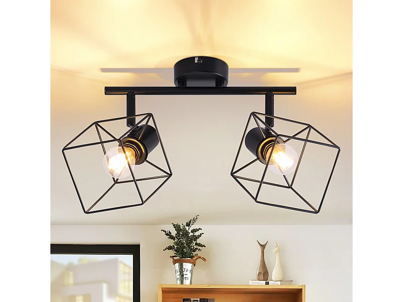 NETTLIFE Schwarzer Deckenstrahler E14 350° Drehbar Vintage Metall Deckenlampe Ohne Leuchtmittel Schlafzimmer