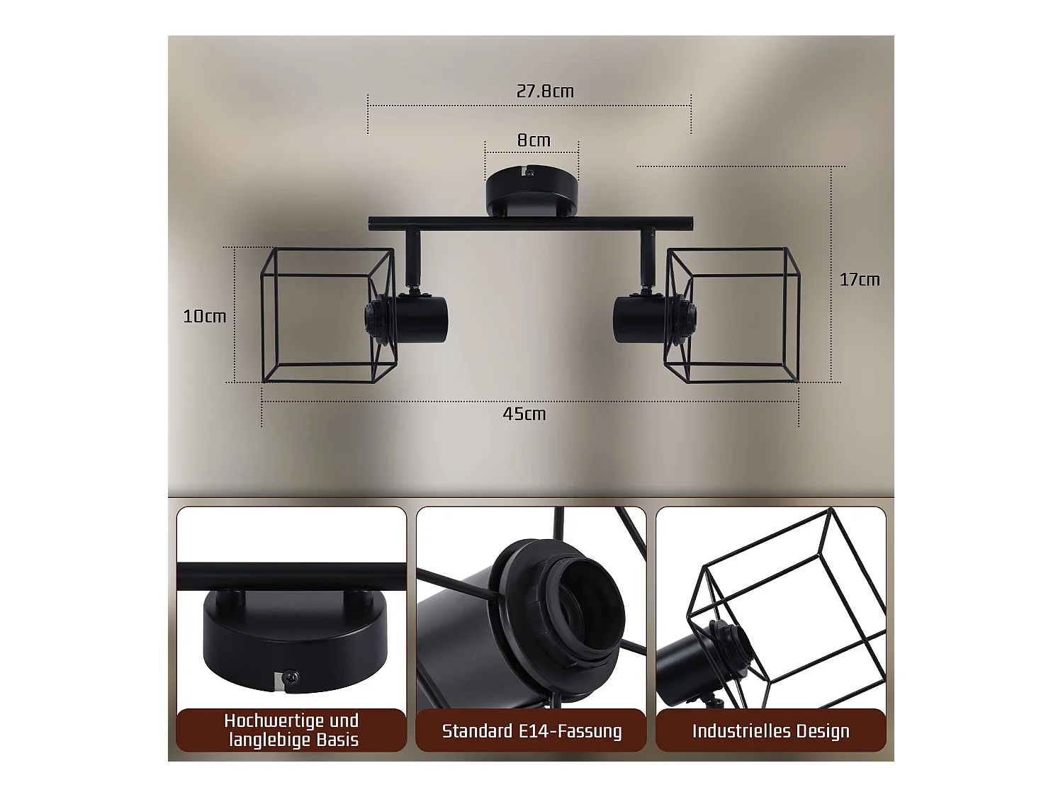 NETTLIFE Spot de plafond noir E14 plafonnier orientable à 350° vintage métal orientable sans ampoule chambre