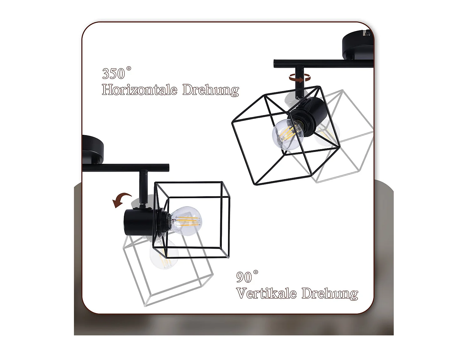 NETTLIFE Spot de plafond noir E14 plafonnier orientable à 350° vintage métal orientable sans ampoule chambre