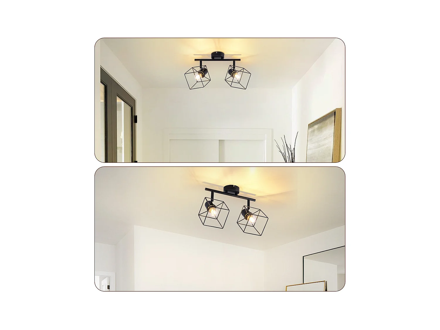 NETTLIFE Spot de plafond noir E14 plafonnier orientable à 350° vintage métal orientable sans ampoule chambre