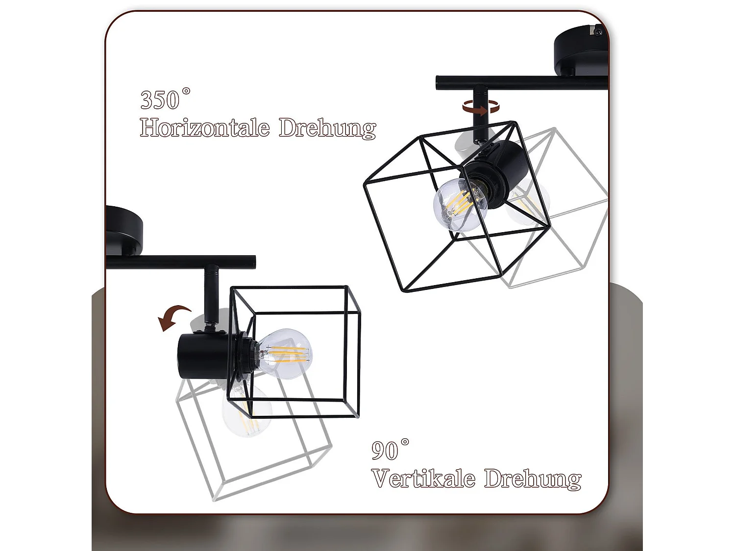 NETTLIFE Spot de plafond noir E14 plafonnier orientable à 350° vintage métal orientable sans ampoule chambre