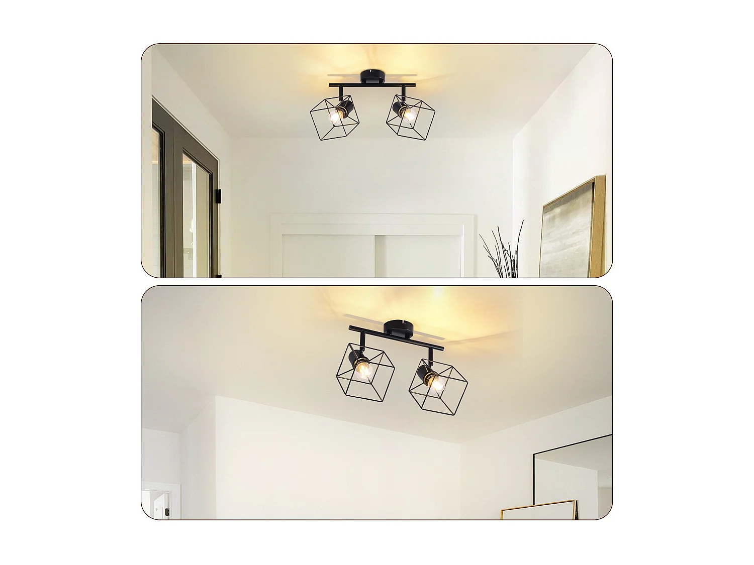 NETTLIFE Spot de plafond noir E14 plafonnier orientable à 350° vintage métal orientable sans ampoule chambre