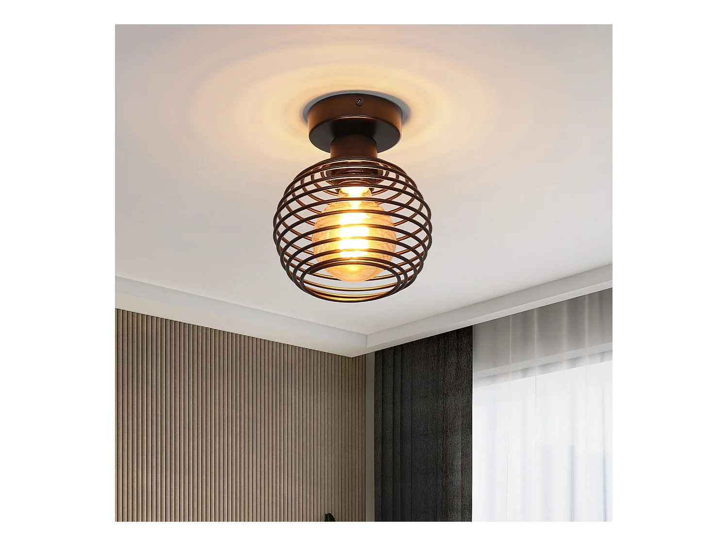 NETTLIFE Lampe vintage plafond noir, E27, métal, pour hall, escalier, balcon, cuisine, chambre