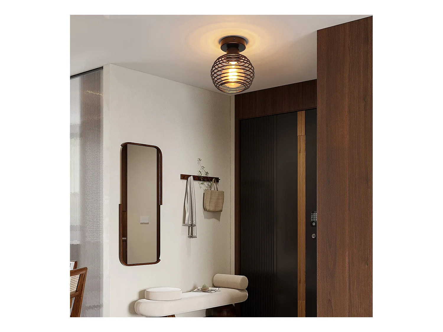 NETTLIFE Lampe vintage plafond noir, E27, métal, pour hall, escalier, balcon, cuisine, chambre